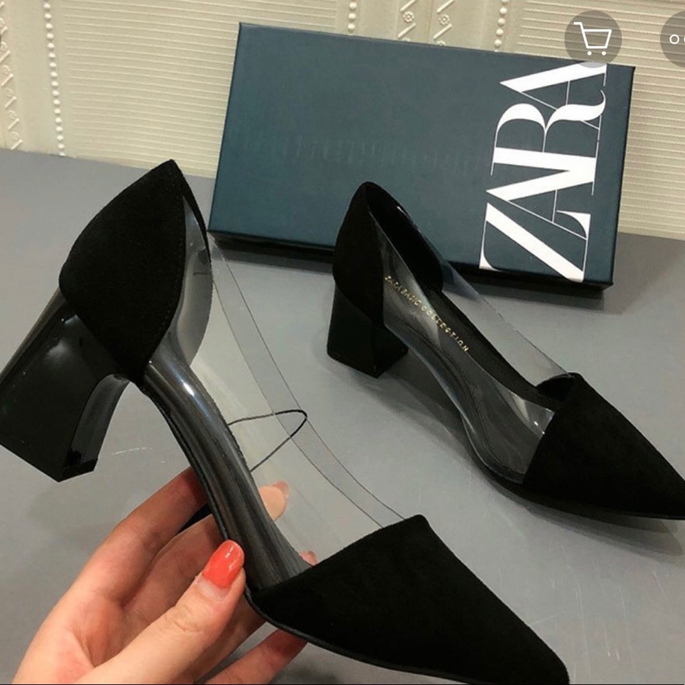 ISO- Zara suede/transparent block heel